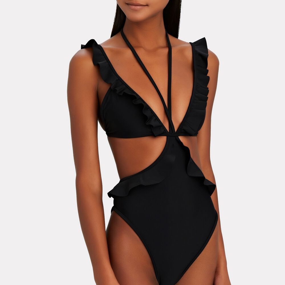 DEVON WINDSOR Black Ruffle One-Piece Swimsuit